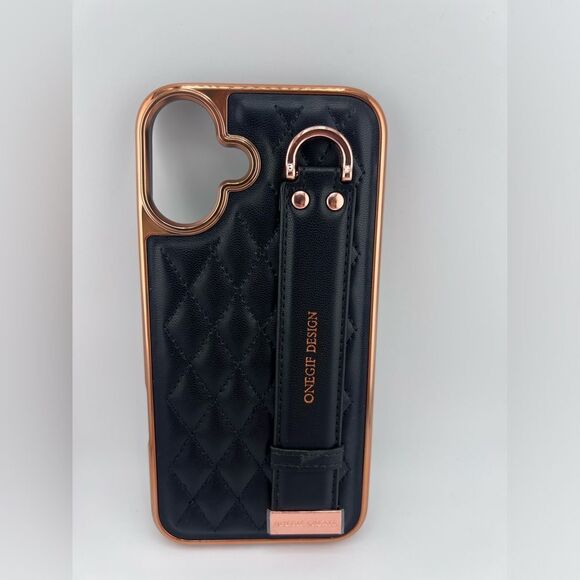 iPhone 16 Plus Case – Quilted Leather Look with Rose Gold Frame & Handle - Picture 5 of 8